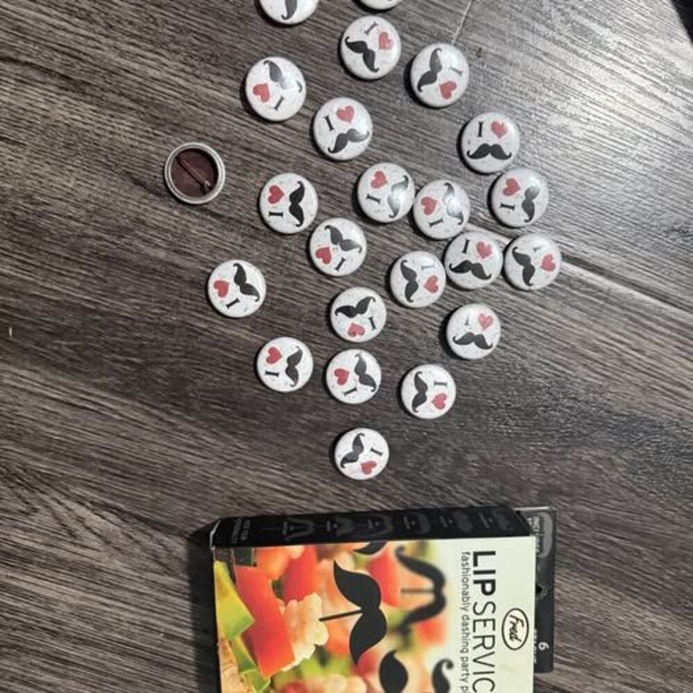 I love mustache pins gag and party food picks lot bundle